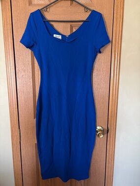 Unique Vintage Cobalt Blue Scoop Neck Midi Dress